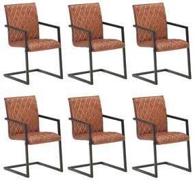 Jedálenské stoličky, perová kostra 6 ks, hnedé, pravá koža 3057793