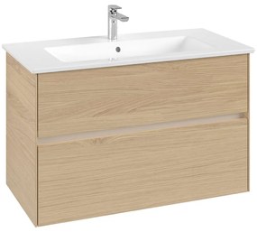 VILLEROY &amp; BOCH Collaro závesná skrinka pod umývadlo, 2 zásuvky, s LED osvetlením, 961 x 480 x 610 mm, Nordic Oak, C145B0VJ