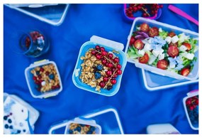 Modrá škatuľka na svačinu a obed s príborom, Vialli Design, 650ml+230m