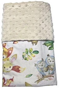 Detská deka Lesné zvieratká/minky béžová 60x70 cm – jemná obojstranná deka do kočíka