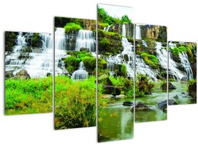 Obraz - vodopády so zeleňou (150x105 cm)