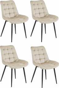 Set štyroch jedálenských stoličiek BERA zamatové béžové / čierne nohy (4 ks)