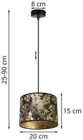 Závesné svietidlo Werona 2, 1x čierne/zlaté textilné tienidlo, (fi 20cm), g