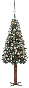 Úzky vianočný stromček s LED a sadou gulí zelený 150 cm 3077863