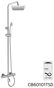 Mereo, Termostatická nástenná vaňová batéria s hadicou,ručnou a tanierovou hranatou sprchou slim 200x200mm, MER-CB60101TSD
