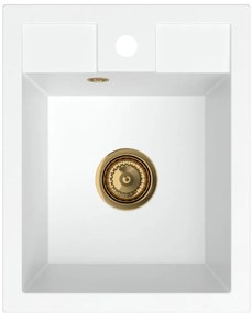 Sink Quality Ferrum 40, kuchynský granitový drez 400x500x195 mm + zlatý sifón, biela, SKQ-FER.W.1K40.XG