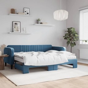 Rozkladacia denná posteľ s matracmi modrá 80x200 cm zamat 3197079