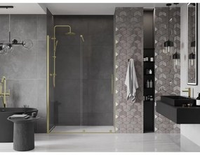 Mexen Velar, posuvné dvere do otvoru 150x200 cm, 8mm číre sklo, zlatá matná, 871-150-000-01-55