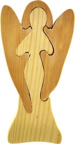 AMADEA Drevené puzzle anjel, masívne drevo dvoch druhov drevín, 15 cm
