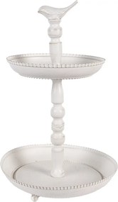 Biely antik kovový dekoračný dvojposchodový etažér s vtáčikom Birdie - Ø 27*41 cm