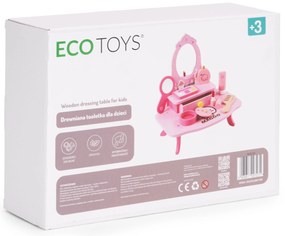 Detský drevený toaletný stolík so zrkadlom a zásuvkou 7 doplnkov ECOTOYS