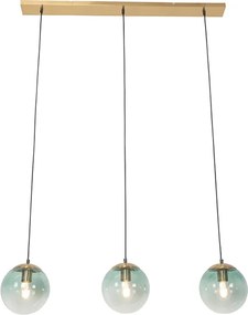 Závesné svietidlo v štýle Art Deco mosadz s zeleným sklom 3-svetlo - Pallon