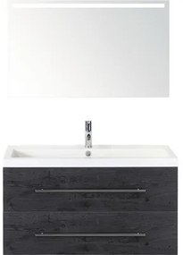 Kúpeľňový nábytkový set Sanox Straight farba čela black oak ŠxVxH 100 x 170 x 40 cm s umývadlom z minerálnej liatiny a zrkadlom s LED osvetlením