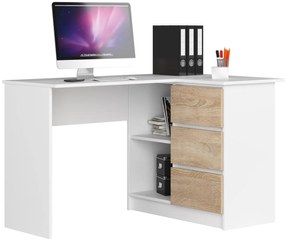 Rohový písací stôl B16 124 cm biely/dub sonoma pravý