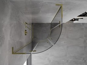 Mexen Mist L, štvrťkruhový sprchový kút s 2-krídlovými dverami, 90 x 90 cm, číre sklo, zlatý lesklý profil, 8A33L-090-090-50-00