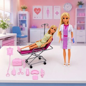 LEAN Toys Bábiky Anlily – Lekárka s pacientkou, nemocničná posteľ, infúzia, príslušenstvo