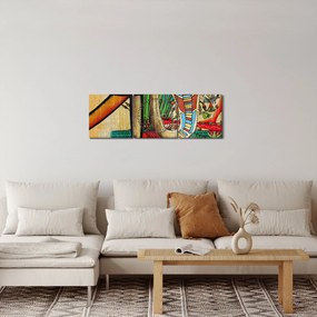 Obraz s egyptskými motívmi (s hodinami) (90x30 cm)