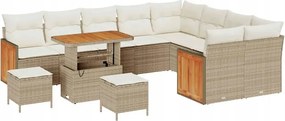 vidaXL 12-dielna záhradná súprava pohovky s vankúšmi béžový poly ratan akác