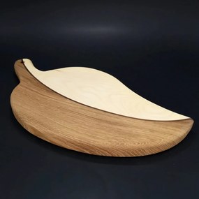 AMADEA Drevená doštička v tvare listu, masívne drevo, 3 druhy drevín, 37x19x2, 5 cm