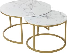 XXXLutz SADA KONFERENČNÝCH STOLÍKOV, biela, zlatá, kov, kompozitné drevo, 60-80/60-80/42-45 cm home24 - Stolíky do obývačky - 001125019504