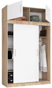Šatní skříň s posuvnými dveřmi a nástavcem MONO CLP 150 cm dub sonoma/bílá
