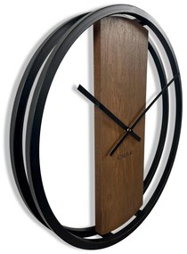 Dubové nástenné hodiny Loft Round 50 cm | Kovový rám z231, hnedá