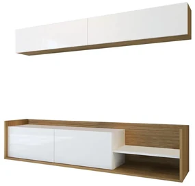 Biela/prírodná TV súprava v dekore exotického dreva 180x40 cm Kale - Kalune Design