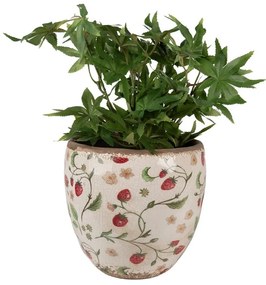 Béžový keramický obal na kvetináč s jahôdkami Wild Strawberries L - Ø 18*18cm