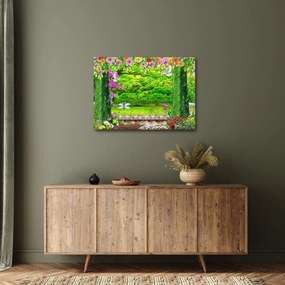 Obraz - Čarovná záhrada s labuťami (70x50 cm)