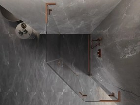 Mexen Lunar, L päťuholníkový sprchový kút s pravým sklonom 90 x 100 cm, 8mm číre sklo, profil medená matná, 831L-090P-100L-65-00-P