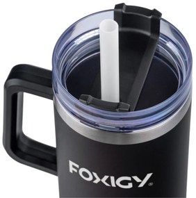 Foxigy Termohrnček do auta so slamkou 1200 ml Black