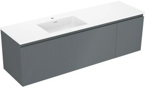 Mexen Rivel, kúpeľňová skrinka 160 cm s umývadlom Otis vľavo, 1S, 1D, drážkovaná, grafitová matná/biela matná, 91A23-16047-3-BBFF66-W18L01