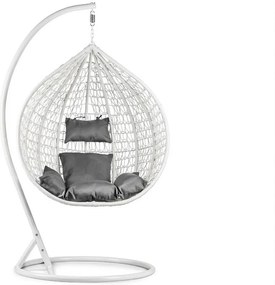 Biele závesné kreslo KOKON so stojanom, sivý vankúš