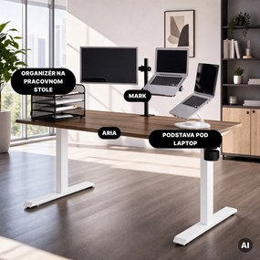 Elektrický stôl s nastaviteľnou výškou ergonomický biely/orech,1600x800 mm: ARIA