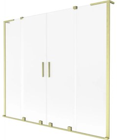 Mexen Velar L Duo, 2-krídlová posuvná vaňová zástena 200 x 150 cm, 8mm sklo námraza, zlatá matná, 896-200-003-32-55