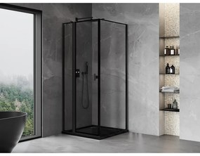 Mexen Mist T, sprchový kút s krídlovými dverami, ľavý, 90 x 90 cm, 8mm číre sklo, čierny profil, 8A4T-090-090-70-70-L