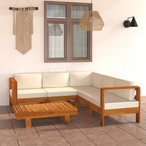 6-dielna záhradná sedacia súprava s krémovobielymi podložkami akáciové drevo