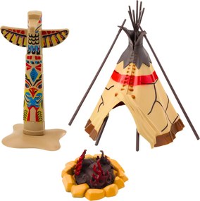 LEAN Toys Sada figúrok indiánskej dediny Indiáni Stan Tipi KanoeTotem