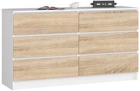 Komoda K140 6SZ CLP biela / sonoma