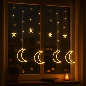 Dekoračný svetelný záves mesiaca a hviezdy