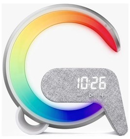 Immax 08987L-LEDRGB Stmievateľná lampa s budíkom a Qi nabíjaním 30W/230V strieborná