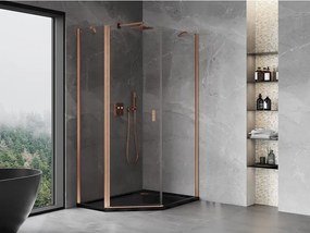 Mexen Mist, päťuholníkový sprchový kút výklopný 80 x 90 cm, číre sklo, medený matný profil, 8A8-080-090-65-00