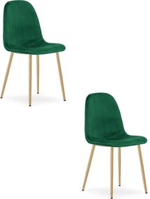 Set dvoch jedálenských stoličiek PADVA zamatové zelené / hnedé nohy (2 ks)