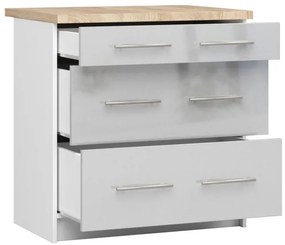 Spodná kuchynská skrinka s doskou OLIWIA S80 3SZ biela / metalická, lesk