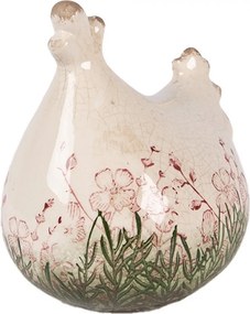 Béžová antik keramická sliepočka s kvetmi Rustic Flower - 12*11*13 cm