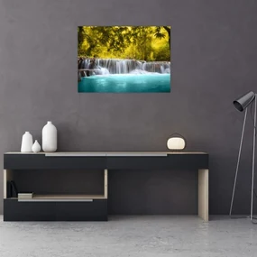 Sklenený obraz - Vodopád, s jasnými farbami (70x50 cm)