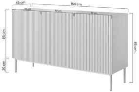Komoda Nicole 150 cm trojdverová s ryhovaným čelom - šalviová / čierne nohy
