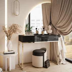 Toaletný stolík OLLGA s led osvetlením čierny lesk + zlatá