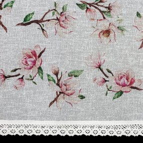 Dekorstudio Kuchynská záclonka ARI zdobená kvetinovou potlačou a čipkou 150 x 30 cm