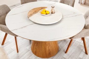 Jedálenský stôl UNIQUE 120 cm okrúhly, dubové drevo, dyhovaná keramika, doska z bieleho mramoru